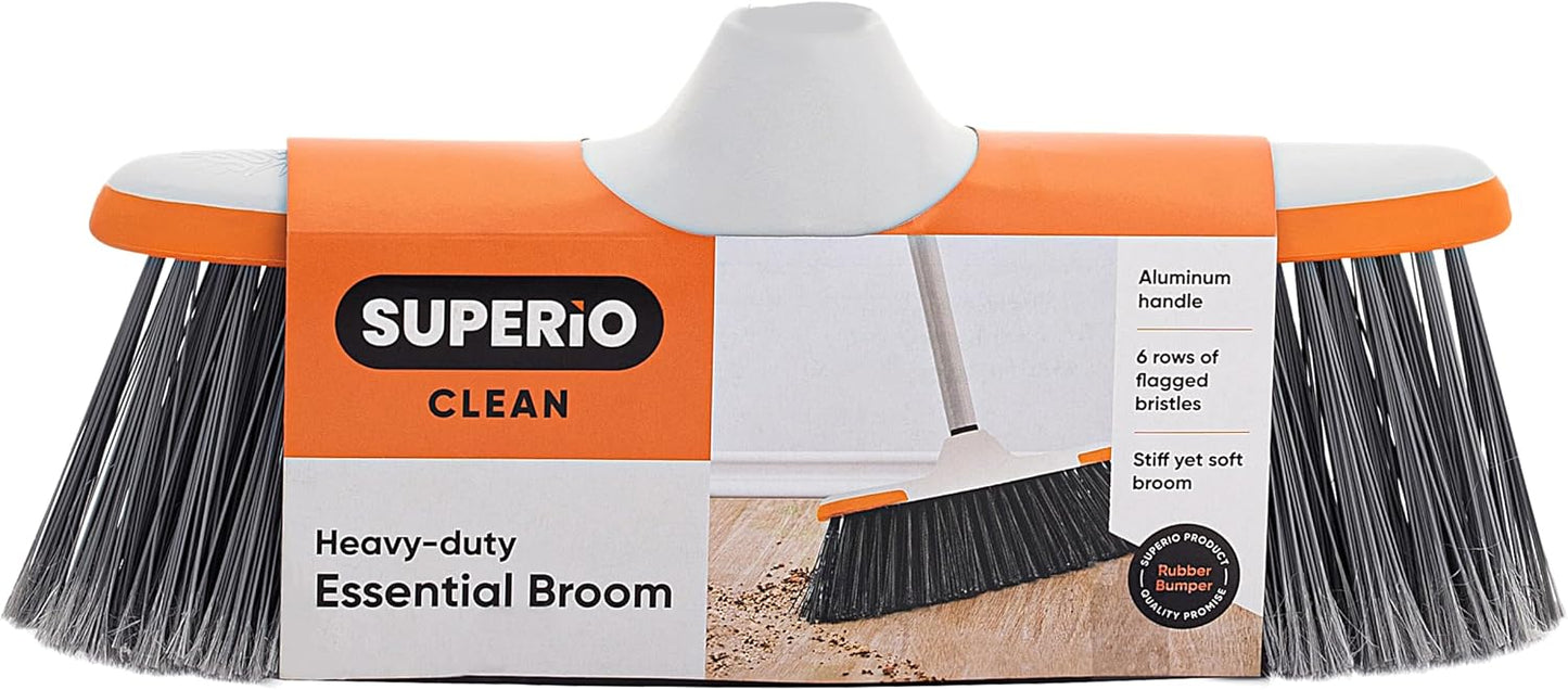 Superio Grey Broom, Heavy-Duty Indoor & Outdoor Broom with 48-Inch Handle, Multi-Surface Floor Cleaning for Home, Kitchen, Garage & Office