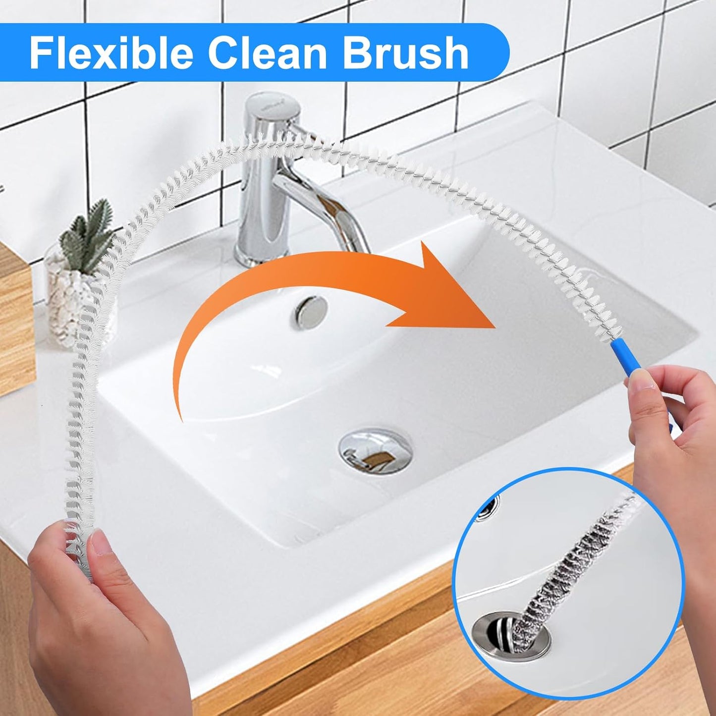 Yuanchu 4 Pack Flexible Drain Cleaning Brush, Sink Pipe Cleaners Drain Clog Remover Tool with Nylon Bristles Rust-Resistant Sink Unblocker Tool for Toilet Kitchen Shower Sewer Tub