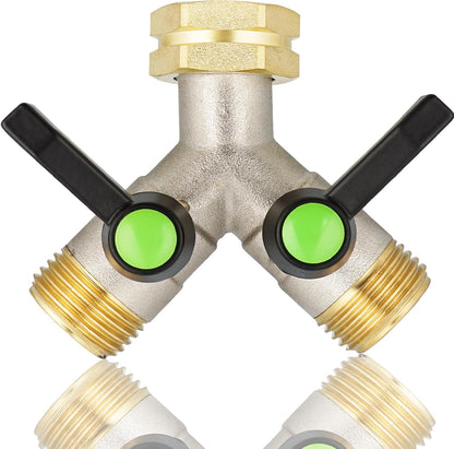 EJW Hose Splitter 2 Way, Garden Hose Splitters, 2 Way Faucet Splitter, Water Spigot Splitter, RV Brass Hose Splitter, Two way Hose Bib Splitter, Double Hose Connector, Hose Valve 3/4 Inch GHT Thread.