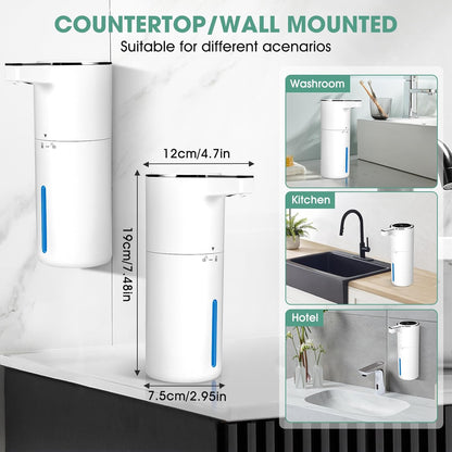4 Pack Touchless Automatic Liquid Soap Dispenser, 13.5oz Smart Sensor Hand Wash Dispenser, USB Rechargeable & Adjustable for Bathroom Kitchen Sink, White