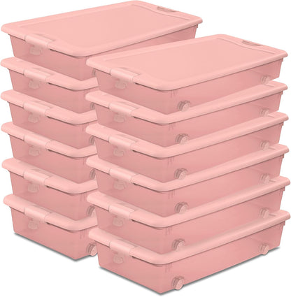 Sterilite 4-Pack 56 Quart Wheeled Latching Box, Underbed Plastic Storage Organizer, Silver - Under Bed Rolling Container Bin with Lid and Wheels for Home or Dorm Bedrooms and Closets