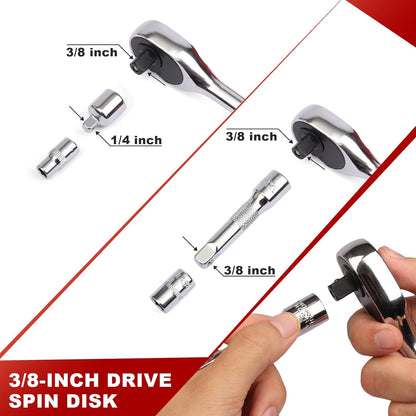 Egofine 46 Pieces 1/4 inch Drive Socket Ratchet Wrench Set, with Bit Socket Set Metric and Extension Bar for Auto Repairing and Household, with Storage Case