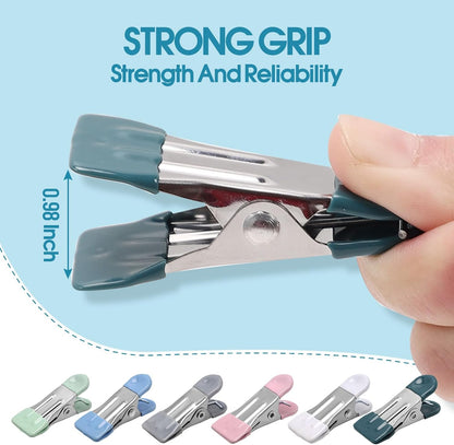 Clothes Pins Heavy Duty, 30 Pack, 2.17 Inch Metal Chip Clips, Clothespins for Photo Drying Clothesline Laundry Sock, Bag Clips for Food Kitchen Stainless Steel with Rubber, 6 Colors