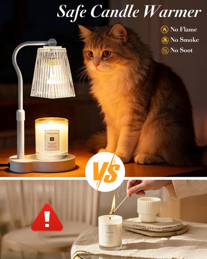 Candle Warmer Lamp with Timer & Dimmable Settings, Adjustable Height Flameless Scented Wax Melter for Jar Candles, Elegant Home Decor Warmer Lamp with 2 Bulbs, Gift for Women Mom Friend Family, Black