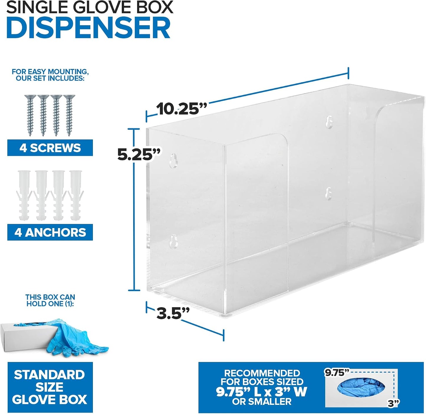 Stock Your Home Triple Acrylic Gloves Dispenser, Tissue Box Shelf, Glove Holder Wall Mount, For Kitchen, Cleaning Closet, Lab, Exam, Office