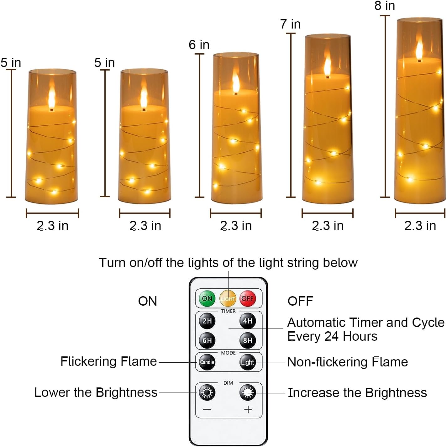 Raycare Flameless Candle with Remote Timer, 3 Flickering Acrylic Battery Operated LED Pillar Candles with Embedded Star String for Christmas, Wedding, Home Table Decor, and as a Gift (Ivory White)