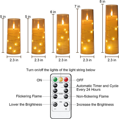 Raycare Flameless Candle with Remote Timer, 3 Flickering Acrylic Battery Operated LED Pillar Candles with Embedded Star String for Christmas, Wedding, Home Table Decor, and as a Gift (Ivory White)