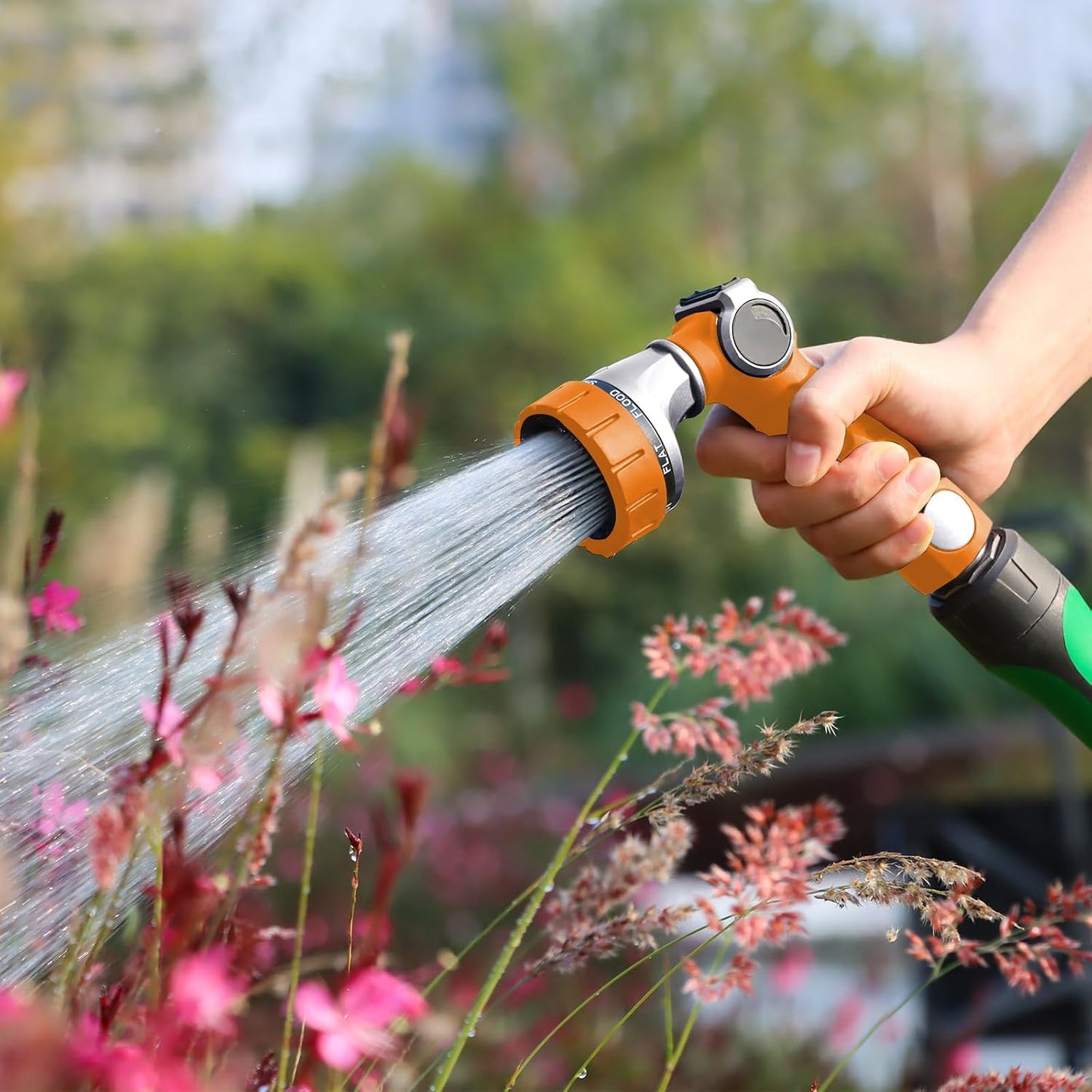 RESTMO Heavy Duty Hose Nozzle, Metal Garden Water Hose Sprayer with 7 Watering Patterns, Thumb Control, On Off Valve, High Pressure Nozzle Sprayer for Watering Plants, Car and Pet Washing, Bronze