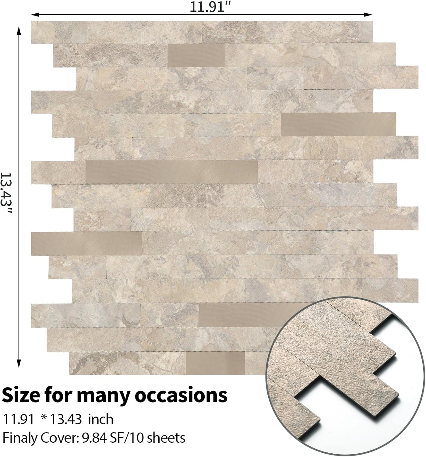 Yipscazo 2026 New Upgrade 11.34" X 11.57" Peel and Stick Backsplash, Stick on Backsplash Tiles for Kitchen, Bathroom, Fireplace (10 Sheets, Beige Rocks + Rose Gold)