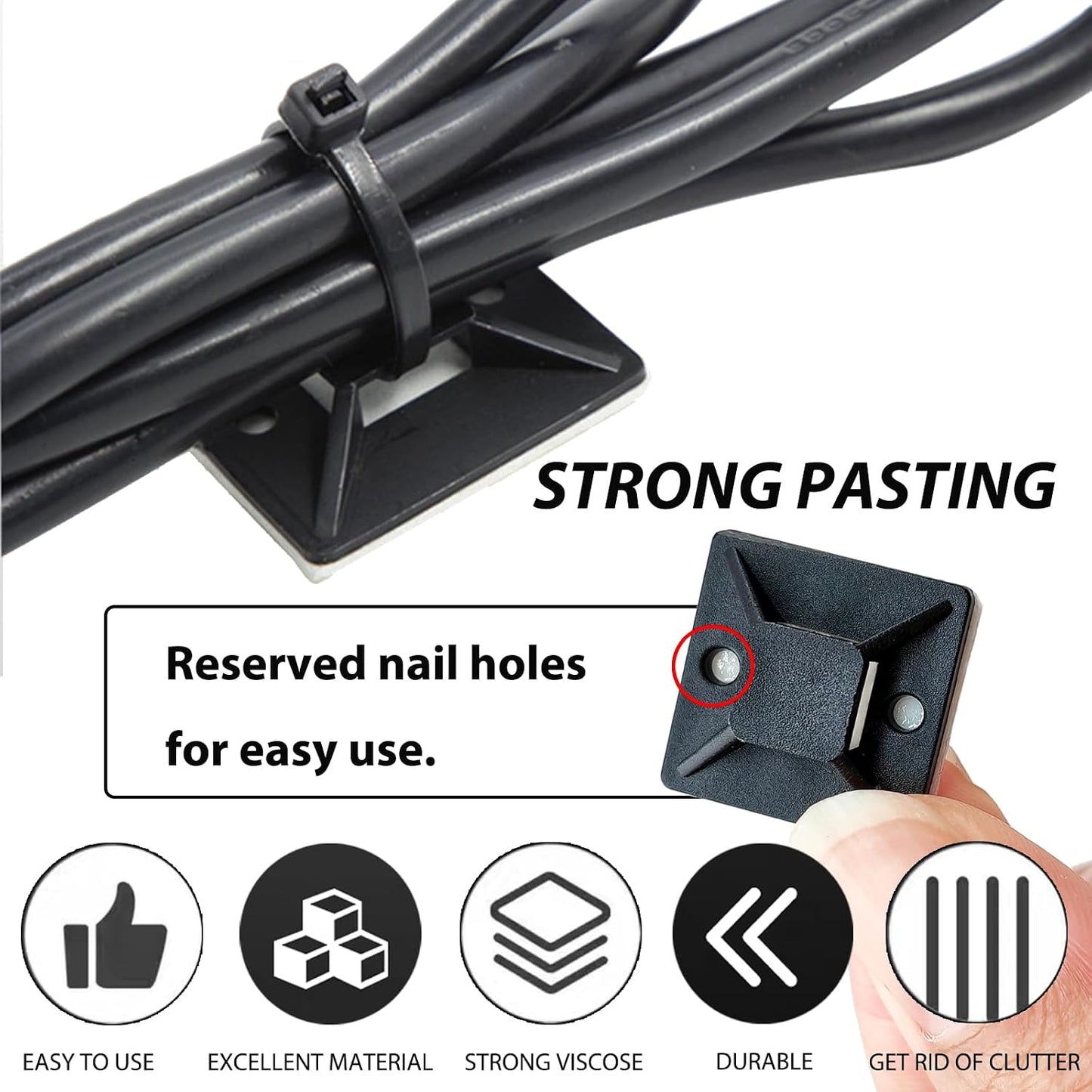 340 Pcs Self Adhesive Cable Zip Tie Mounts Set | 170 Pcs Cable Tie Mounting Base,3/4" | 170 Pcs Zip Ties,8" | White,Cable Clip,Wire Management Clips,Wall Ties Fixing Mount,Wire Holders for Cables