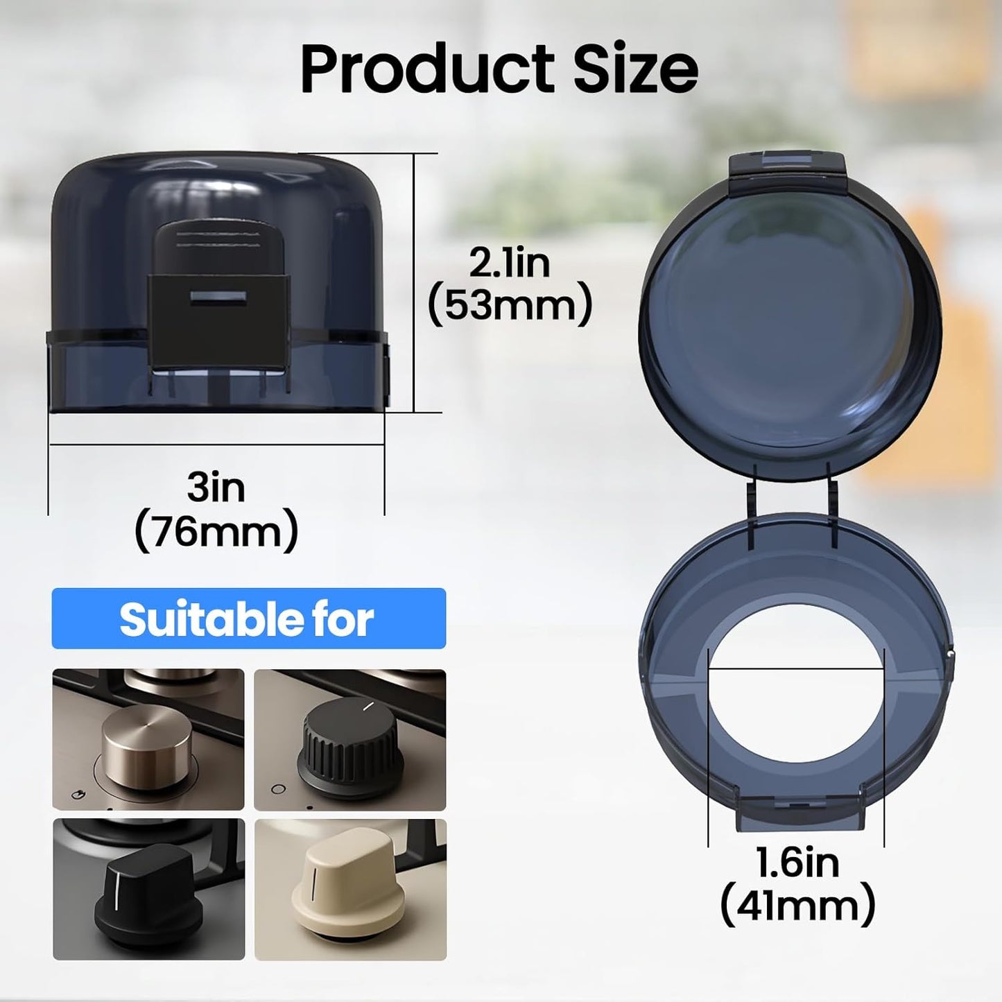 Stove Knob Safety Covers Child Proof Oven Gas Stove Knob Covers for Child Safety, Heat-Resistant, Easy Installation, Baby Proofing Kitchen Gas Range Oven Knobs Locks, Black, 5 Pack