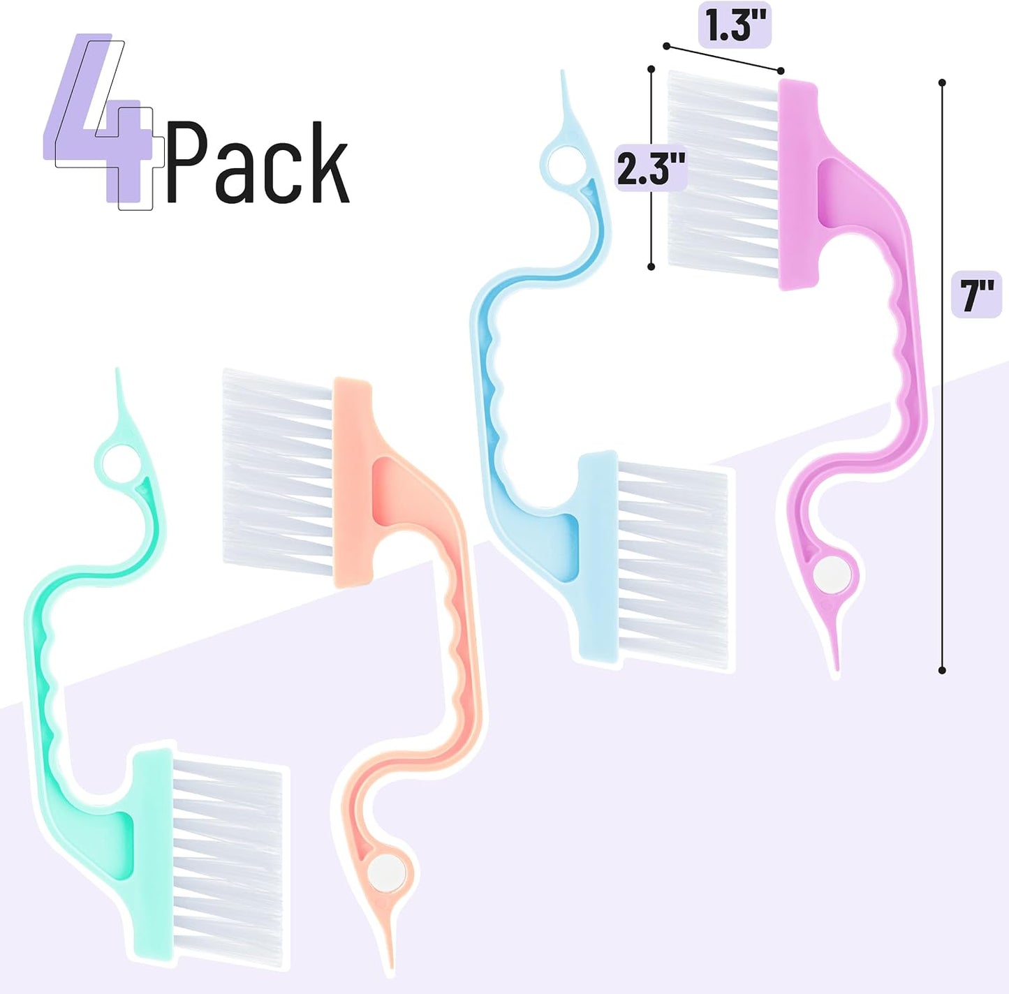Slick- Window Track Cleaning Brush, 2 Pack, Blue Ergonomic Handle | Built-in Scraper, Multipurpose Window Track Cleaning Tool for Sliding Doors, Windows, Corners, Dust, Dirt & Narrow Gaps