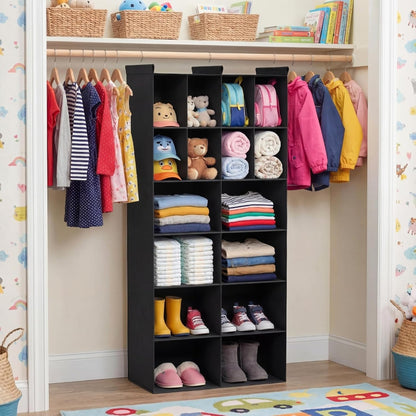 Ofiray-home 6 Tier Hanging Closet Organizer, 16 Compartments Sweater Organizer for Closet with 3 Sturdy Hooks, Closet Organizers and Storage, Wardrobe, Rv, Garment Rack, Grey