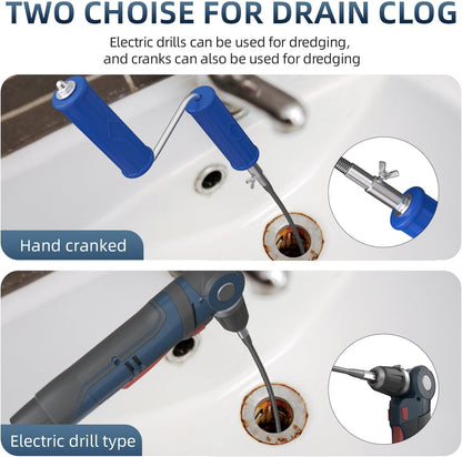 Drain Snake, Drain Auger with Drill Attachment, 16.4 Feet By 6MM Plumbing Snake Auto Feed Flexible Hair Drain Clog Remover for Kitchen, Bathrom and Shower Sink