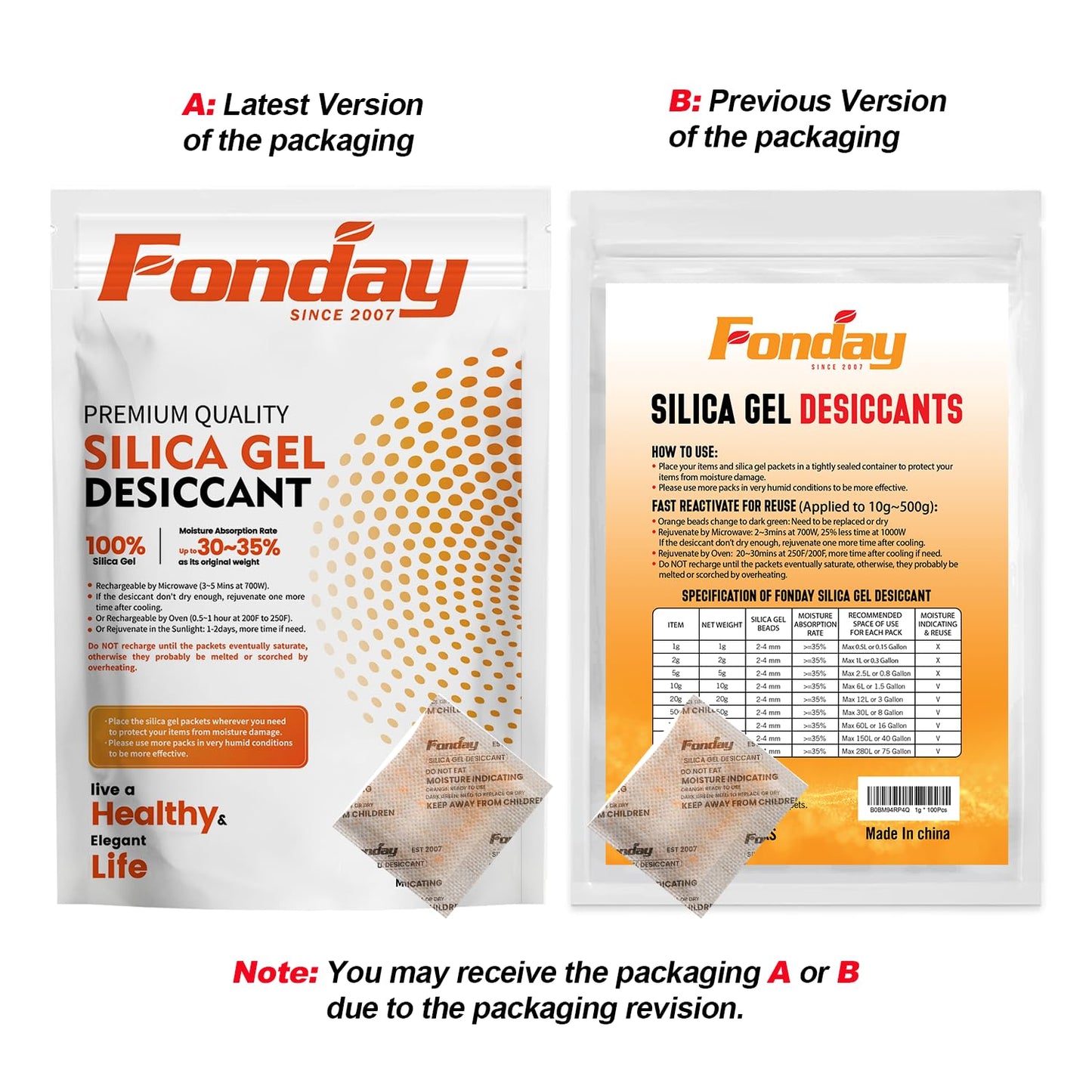 500g x 2 packs Fonday Rechargeable Silica Gel Car Dehumidifier Fast Reactivate Desiccant Bags, Large for Gun Safe Closet Basement Garage Storage Moisture Absorber