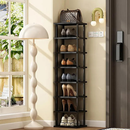 Vertical Shoe Rack - Tall Narrow Shoe Rack Organizer for Small Spaces,5 Tier Bamboo Shoen Shelf for Entryway,Closet,Corner,Doorway,Skinny Shoe Shelf Space Saving Shoe Storage,Free Stackable DIY