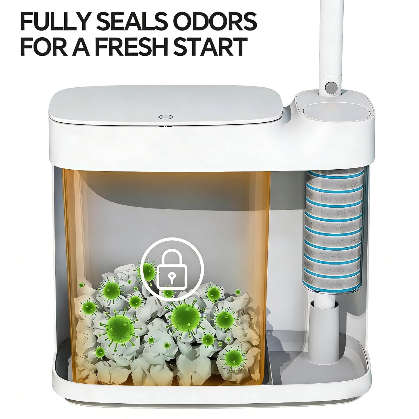 White Plastic Mini Trash Can, Toilet Cleaner Stick, Toilet Brush Holder, 36 Refills, 2-Gallon Trash Can with Pop-Out Lid, Suitable for Bathrooms and Small Toilets.