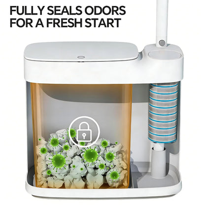 White Plastic Mini Trash Can, Toilet Cleaner Stick, Toilet Brush Holder, 36 Refills, 2-Gallon Trash Can with Pop-Out Lid, Suitable for Bathrooms and Small Toilets.
