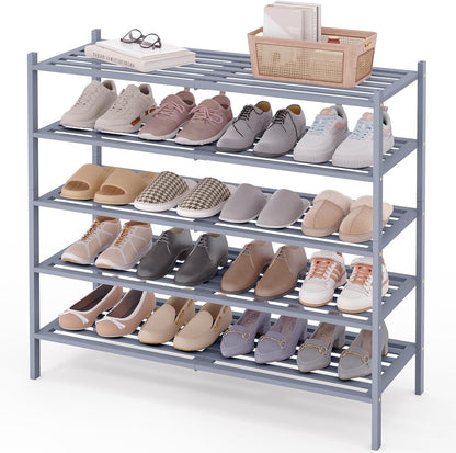 Smiry Bamboo Shoe Rack, 3 Tier Free Standing Wooden Shoe Organizer, Stackable Wood Shoe Storage Shelf for Closet, Entryway, 5 Horizontal Slats, 26.8"x11"x18.3", Natural