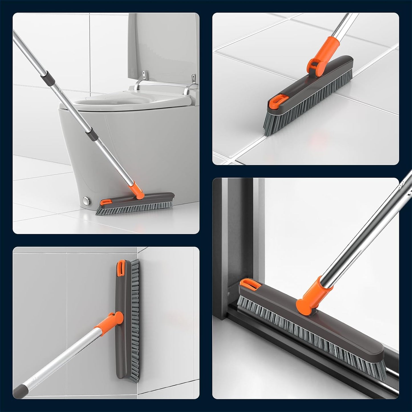 AIR U+ Grout Brush with Long Handle 180° Swivel Scrub Brush with Tweezers to Hair Clip V-Shape Grout Line Scrubber Stiff Bristles for Deep Cleaning Crevice, Tile Line, Shower, Kitchen, Corners