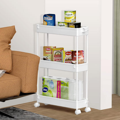 SPACELEAD Slim Storage Cart 3 Tier,Bathroom Organizer Rolling Utility,Mobile Shelving Unit Slide Out for Office, Kitchen, Laundry Room & Narrow Places，Green