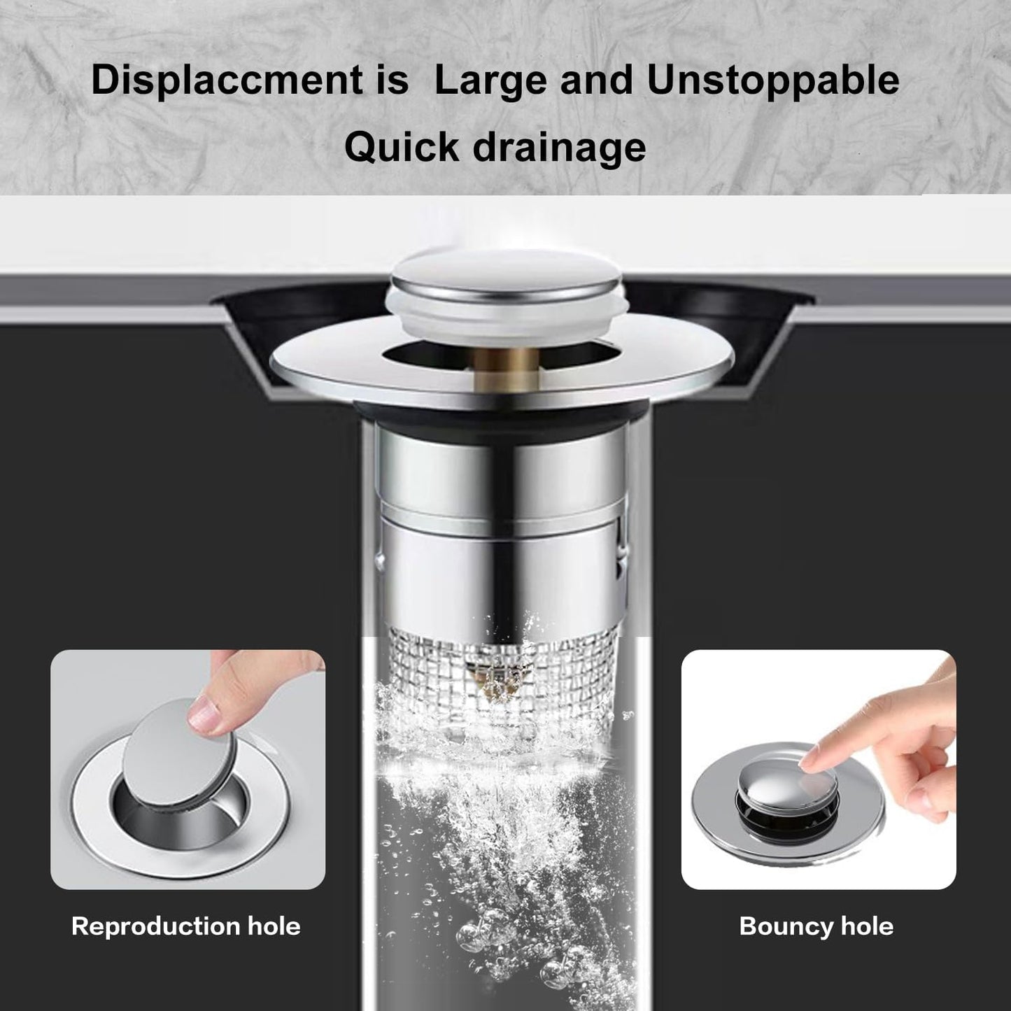 Bathroom Sink Strainer, 3 in 1 Sink Stopper Hair Catcher with Basket, Pop-up Sink Drain Strainer with Removable Stainless Steel Strainer, Replacement Sink Plug for US Bathroom Sink Stopper