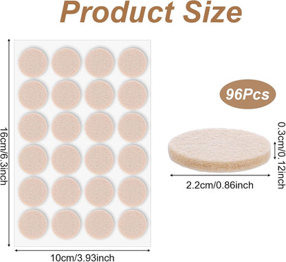 96 Pcs Self-Stick Furniture Round Felt, 3/4" Chair Felt Pads Protect Your Hardwood Floors from Furniture Scratches Moving Your Furnitures Smoothly Noise Reduction for Chairs, Tables, Couches (Beige)