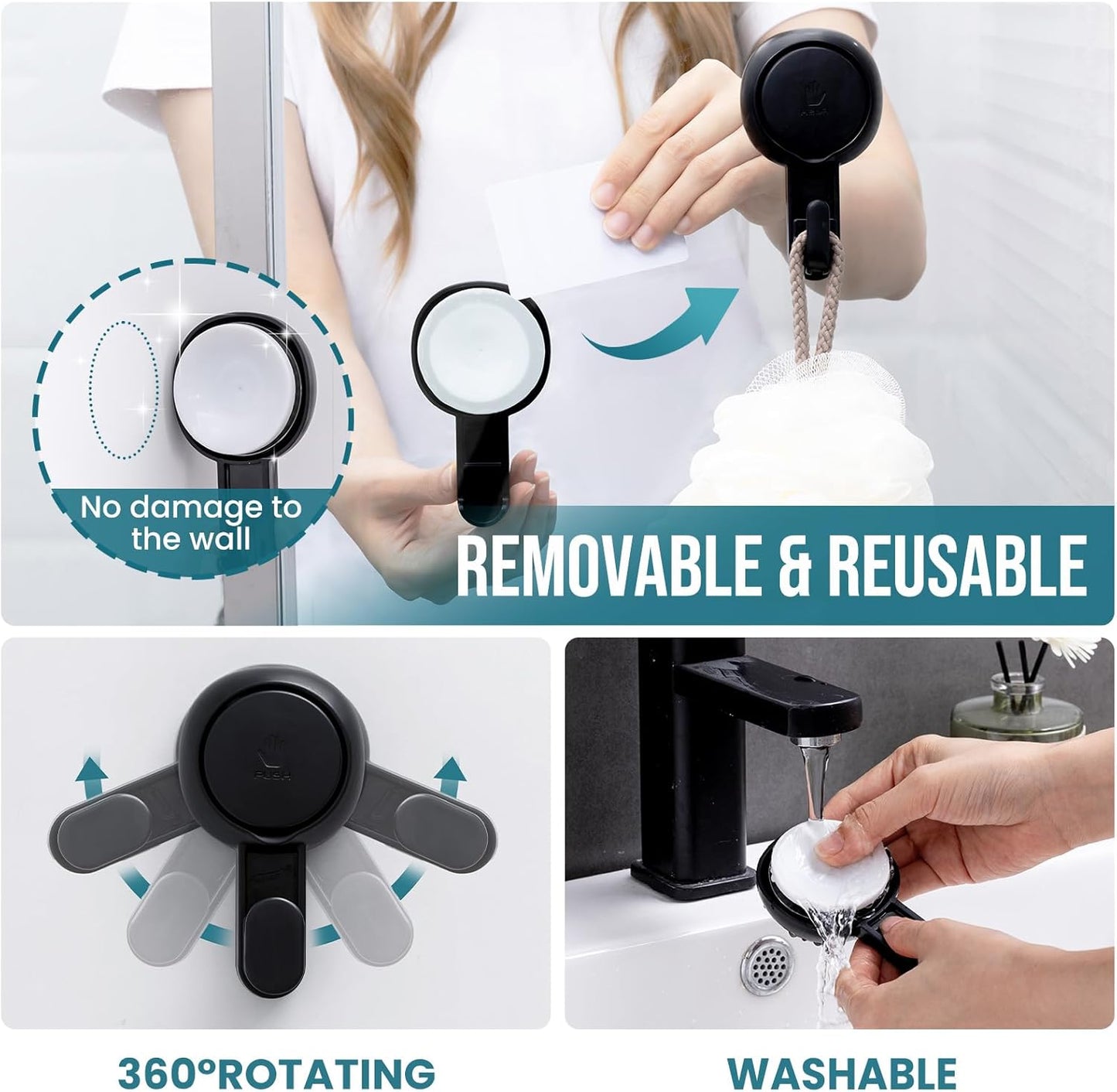TAILI Suction Cup Razor Holder in Shower 2 Pack, Towel, Loofah, Shaver Holder for Bathroom Wall, Powerful Suction Cup Shower Hooks, Easy to Install and Reuse, White