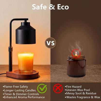 Candle Warmer Lamp with Timer and Dimmer- Electric Candle Lamp Warmer with Adjustable Height for Candle Wax Jar, Home Decor & Birthday Gifts for Women Mom Mothers Day, Candle Wax Warmer with 2 Bulbs