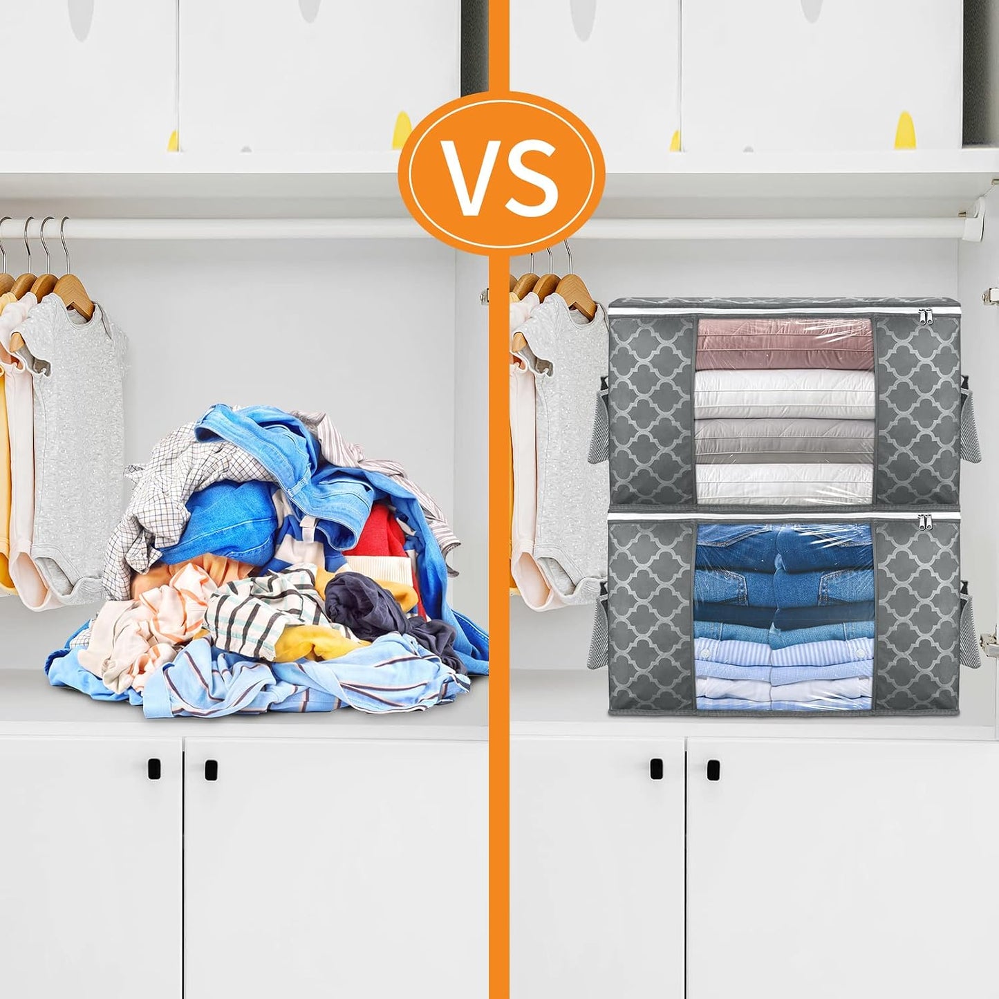 90L Large Storage Bags, 6 Pack Clothes Storage Bins Foldable Closet Organizers Storage Containers with Reinforced Handle for Clothing, Blanket, Comforters, Bed Sheets, Pillows and Toys (Gray)