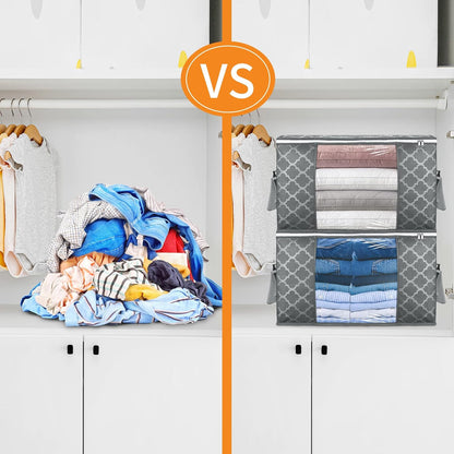 90L Large Storage Bags, 6 Pack Clothes Storage Bins Foldable Closet Organizers Storage Containers with Reinforced Handle for Clothing, Blanket, Comforters, Bed Sheets, Pillows and Toys (Gray)