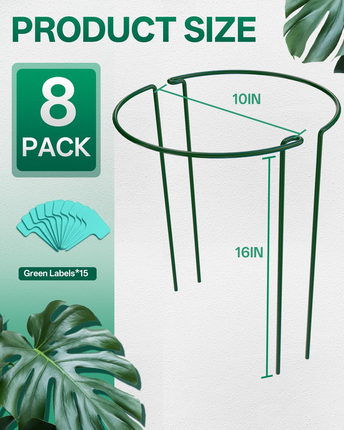 8 Pack 24 In Plant Support Stakes, Peony Cages And Supports with 15 Lables | Rust-proof Metal Plant Stakes, Adjustable Plant Supports For Outdoor Plants, Peony Cage, Flower Stakes for Plants，Hydrangea