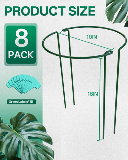8 Pack 24 In Plant Support Stakes, Peony Cages And Supports with 15 Lables | Rust-proof Metal Plant Stakes, Adjustable Plant Supports For Outdoor Plants, Peony Cage, Flower Stakes for Plants，Hydrangea