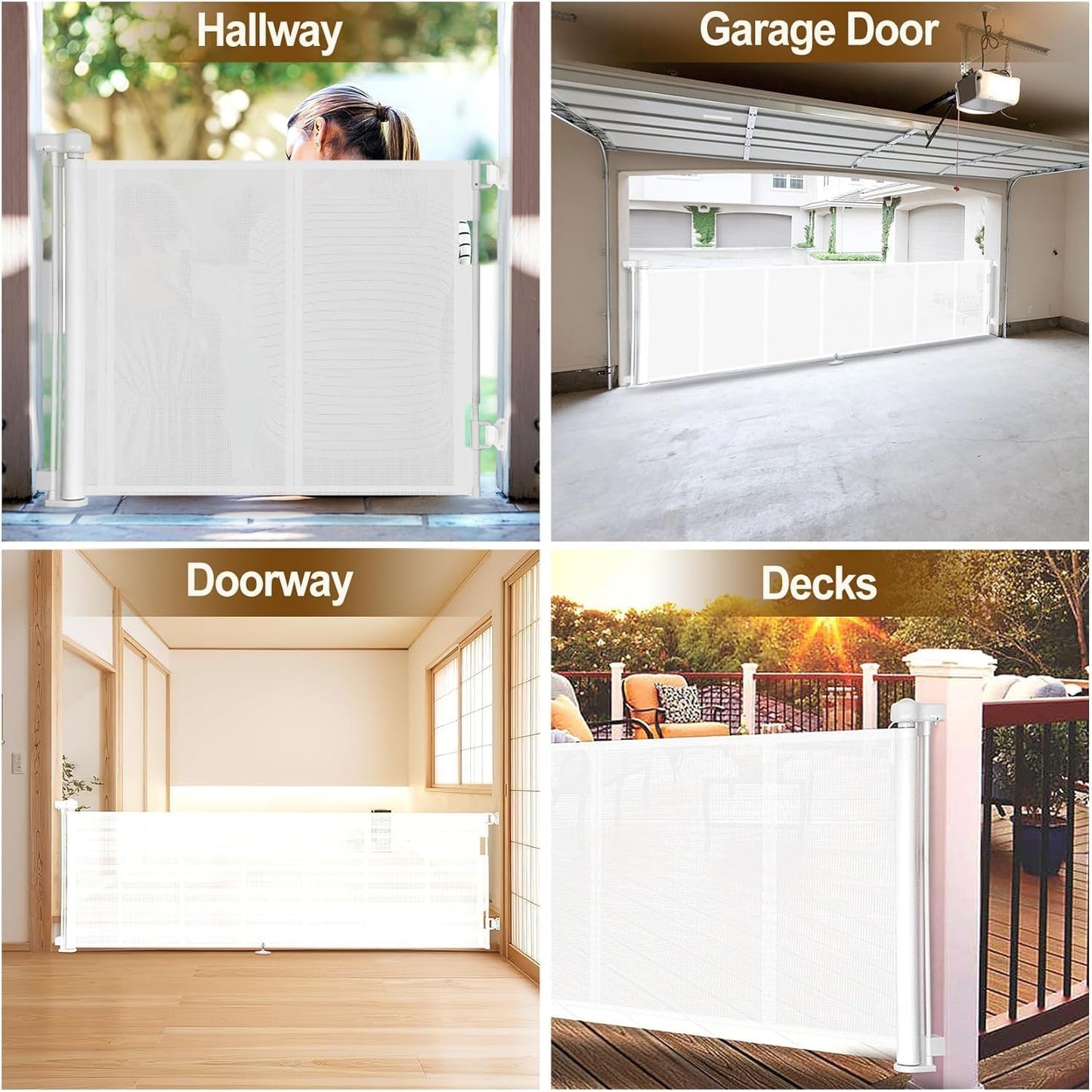 Miumoon 50 inch Retractable Baby Gates 34 inch Tall, Retractable Gate with Reinforced Strip Design to Prevent Crawling Through, Retractable Dog Gate for Stairs, Doorways, Hallways