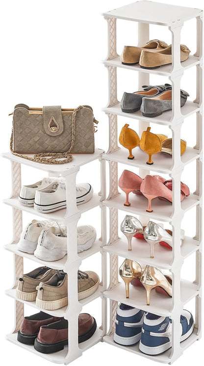 5 Tiers Vertical Shoe Rack, Narrow Free Standing Shoe Storage Organizer for Entryway and Small Closet, Stackable Shoe Holder Shelf Stability DIY, Black