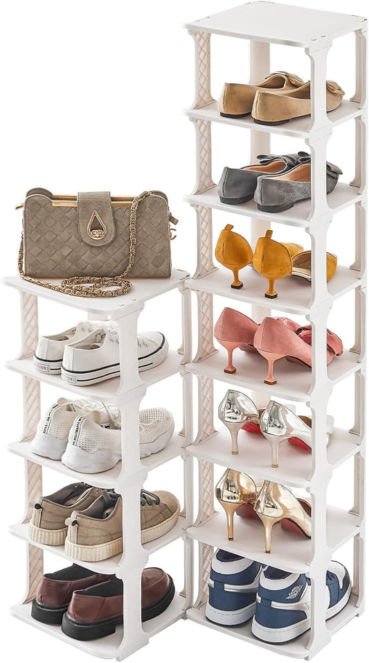5 Tiers Vertical Shoe Rack, Narrow Free Standing Shoe Storage Organizer for Entryway and Small Closet, Stackable Shoe Holder Shelf Stability DIY, Black