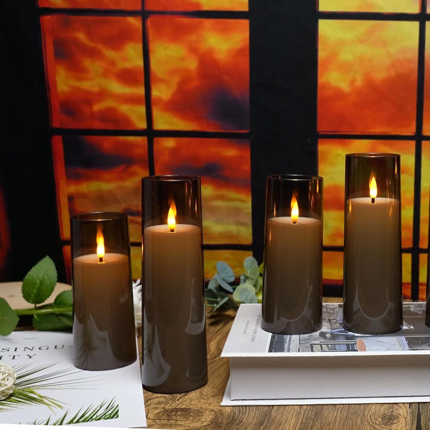 kakoya Flickering Flameless Candles Battery Operated with Remote and 2/4/6/8 H Timer Plexiglass Led Pillar Candles Pack of 9(D2.3 xH5.5 6.5" 7.5") with Realistic 3D Wick Candles for Home Decor(Ivory)