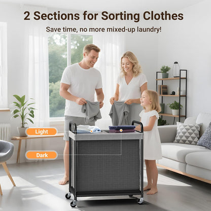 ELYKEN Laundry Hamper 3 Section, 120L Rolling Laundry Sorter with Removable Liner Bag, Laundry Basket with Wheels, Steel Frame with Metal Handle, Clothes Hamper Cart for Laundry Room & Bedroom