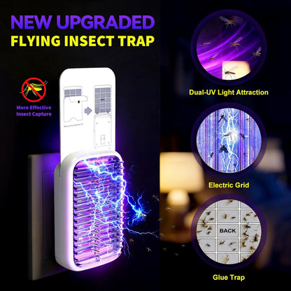Upgraded Fruit Fly Traps for Indoors, Flying Insect Trap for Fruit Flies, Gnats, Plug in Bug Zapper Indoor with Dual-UV Lights & Trapping, Electric Grid & Glue Traps