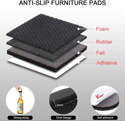 Yelanon Non Slip Furniture Pads -12pcs 4" Furniture Grippers Hardwood Floors, Non Skid for Furniture Legs,Self Adhesive Rubber Feet, Anti Slide Furniture Floors Protectors for Keep Couch Stoppers