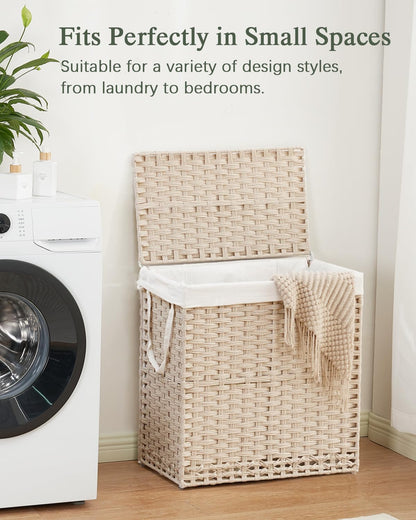 SETVSON Laundry Hamper with Lid Laundry Basket 132 L (35 Gal) Wicker Clothes Hamper, Handwoven Rattan Hamper with Handles and 4 Removable Liner Bags, 6 Mesh Bags for Laundry Bedroom Natural