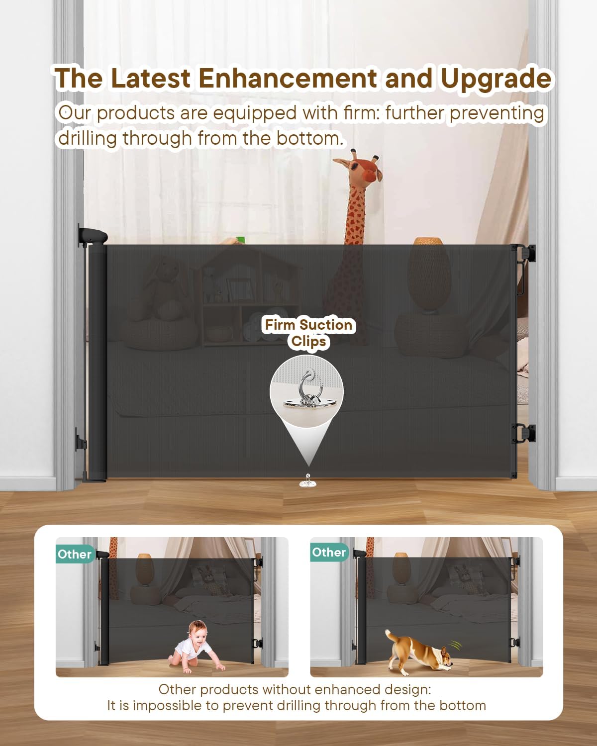 Retractable Baby Gate - 55" Wide Mesh Pet Gate with Anti-Crawling Hook, Safety Lock, One-Hand Operation, 34" Tall Baby Gate for Stairs, Doorways, Hallways, Garage, Indoor Outdoor, Black