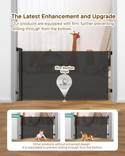 Retractable Baby Gate - 55" Wide Mesh Pet Gate with Anti-Crawling Hook, Safety Lock, One-Hand Operation, 34" Tall Baby Gate for Stairs, Doorways, Hallways, Garage, Indoor Outdoor, Black