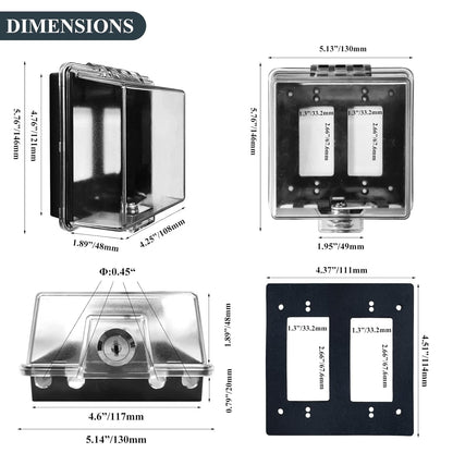 2-Gang Baby Safety Dual Outlet Cover Box - Fit 1.3“ x 2.66”, Easier Operation, Simple 4 Step Install,Provides Extra Space Inside for Plugs,Adapters,4.53" high x 4.35" Wide x 2.52" deep