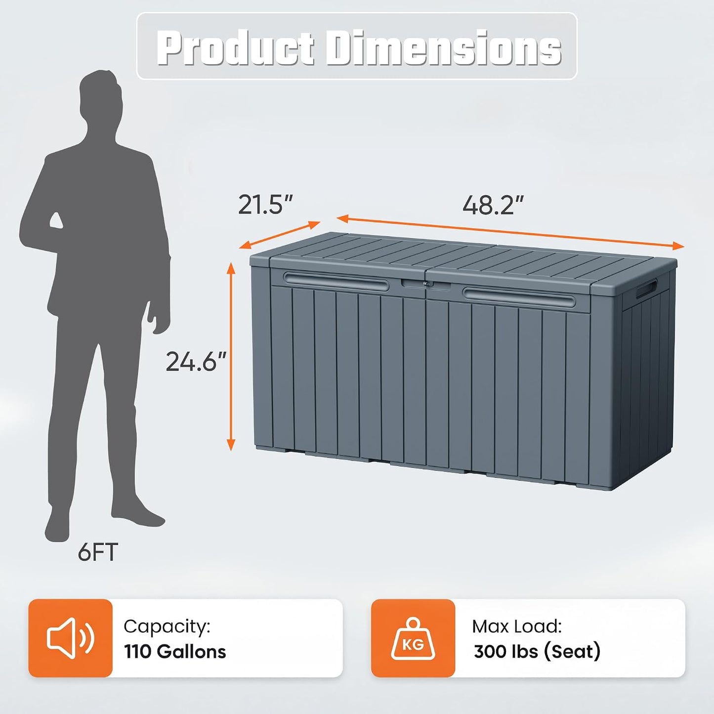 Greesum 110 Gallon Outdoor Storage Box with Lockable Lid, All-Weather for Patio Furniture, Pool Supplies & Garden Tools, Waterproof, UV-Resistant Large Deck Box, Dark Black
