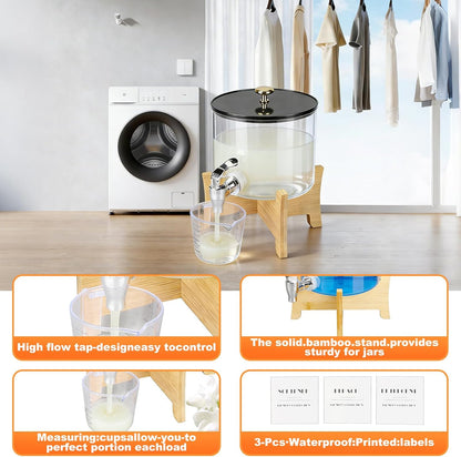 Laundry Detergent Dispenser, Laundry Dispenser for Liquid Detergent, Plastic Laundry Soap Dispenser with Spout, Laundry Room Organization Containers for Detergent and Softener