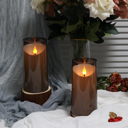 NURADA Flameless Candles with Remote Timer - Glass Real Wax 3D Wick LED Pillar Votive Candle Set Battery Operated Flickering Light for Home Christmas Decoration - White 3 Pack