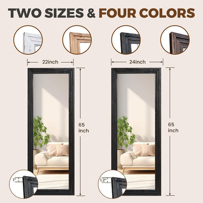 65"x22" Full Length Mirror Solid Wood Frame Floor Mirror with Stand for Living Room, Bedroom Hanging Standing or Leaning, Brown