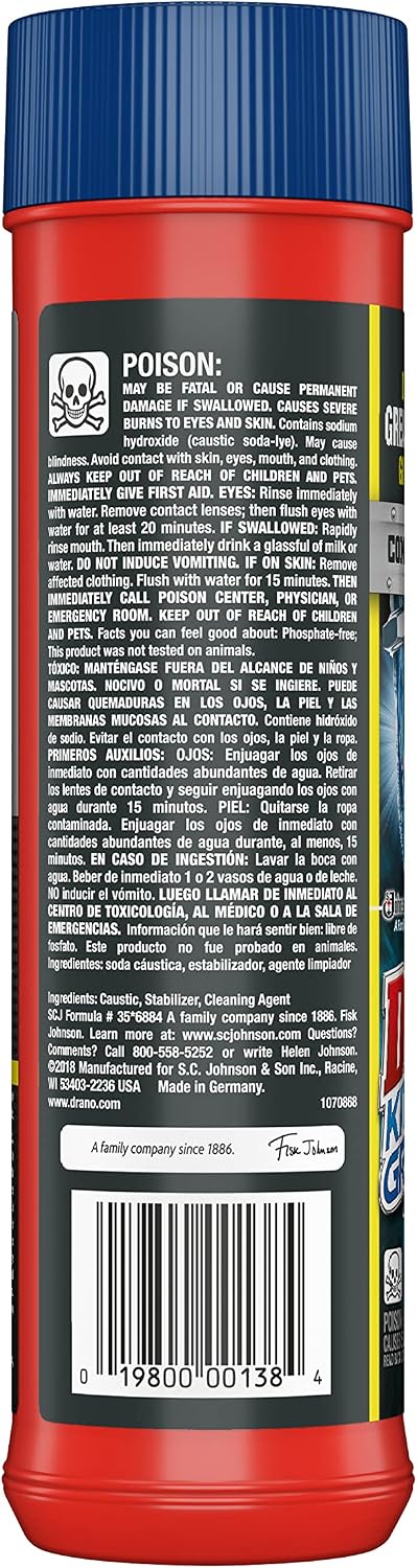 Drano Kitchen Granules Drain Clog Remover and Cleaner, Unclogs Blockage from Grease or Cooking Oil, Commercial Line, 17.6 Oz