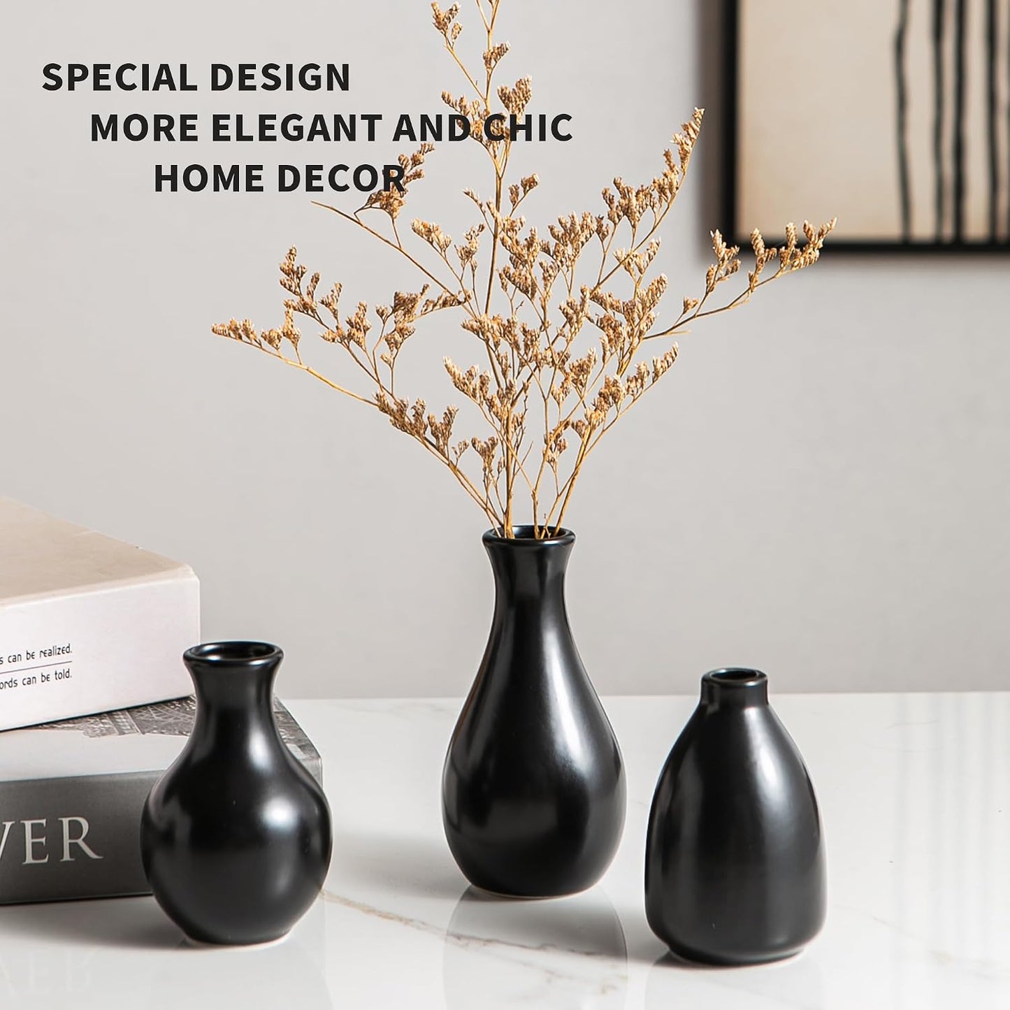 White Ceramic Bud Vase Set of 5, Mini Vases for Flowers, Decorative Small Vases for Home Decor, Boho Wedding Centerpieces, Living Room, Dining Table & Shelf Decor